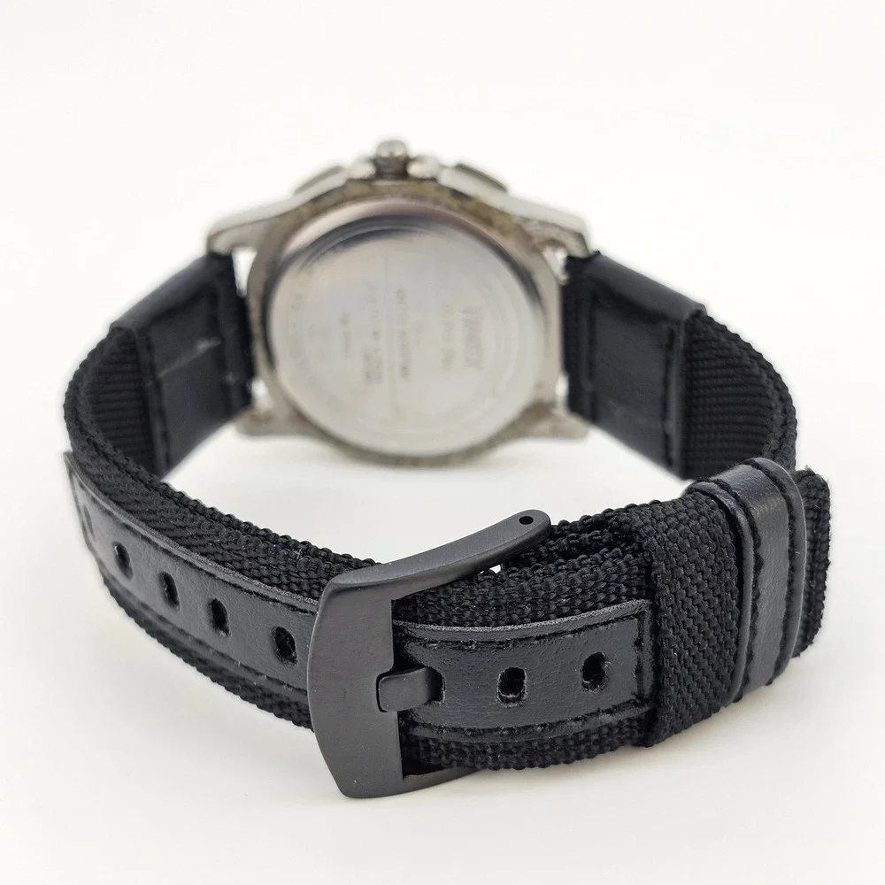 VTG Timex Men's Watch 38MM New Black Nylon Bands New Battery LIGHT‎ NOT WORKING